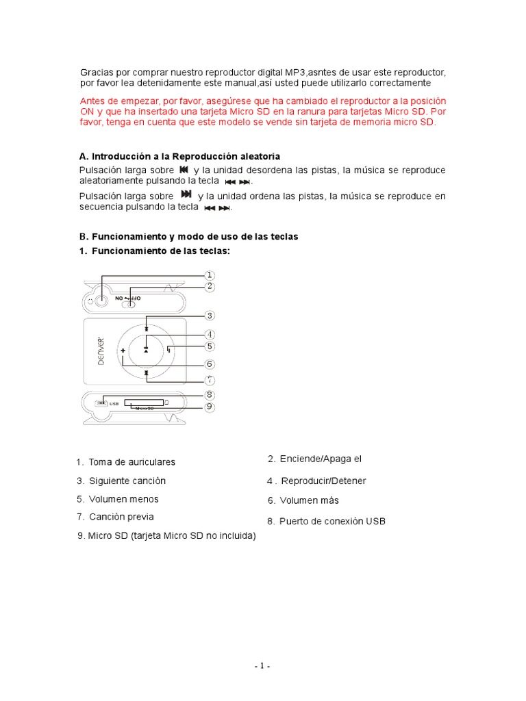 Denver Mps 110nf Spanish User Manual | PDF | Diodo emisor de luz ...