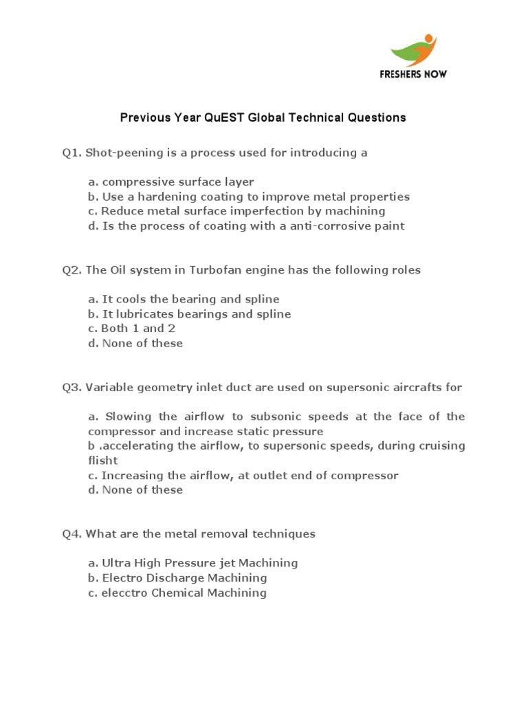 QuEST Global Technical Question Paper | PDF | Jet Engine | Gas Technologies