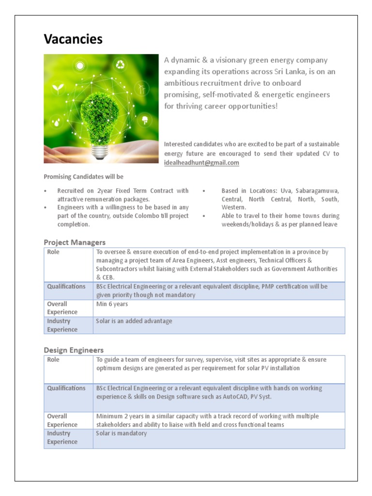 Career Opportunities For Engineers In Solar Pdf Solar Power Engineer