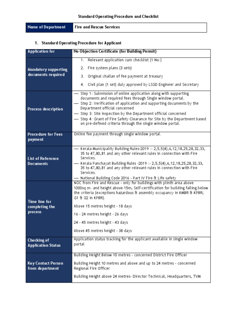 Fire Noc Check List Kerala PDF Fire Safety Building Code