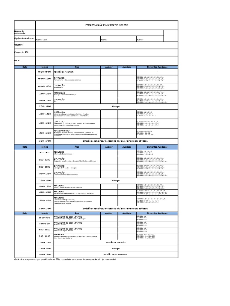 Programação de Auditoria Interna ISO | PDF | ISO 9000 | Arquitetura ...