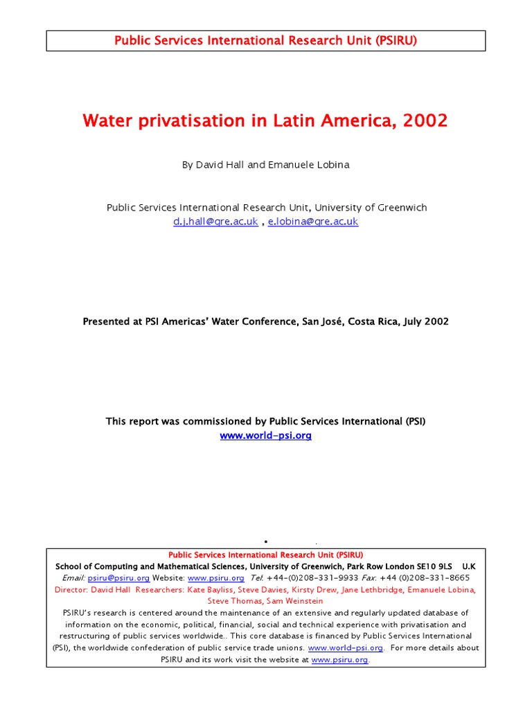 Water Privatisation in Latin America Report | PDF | Privatization ...