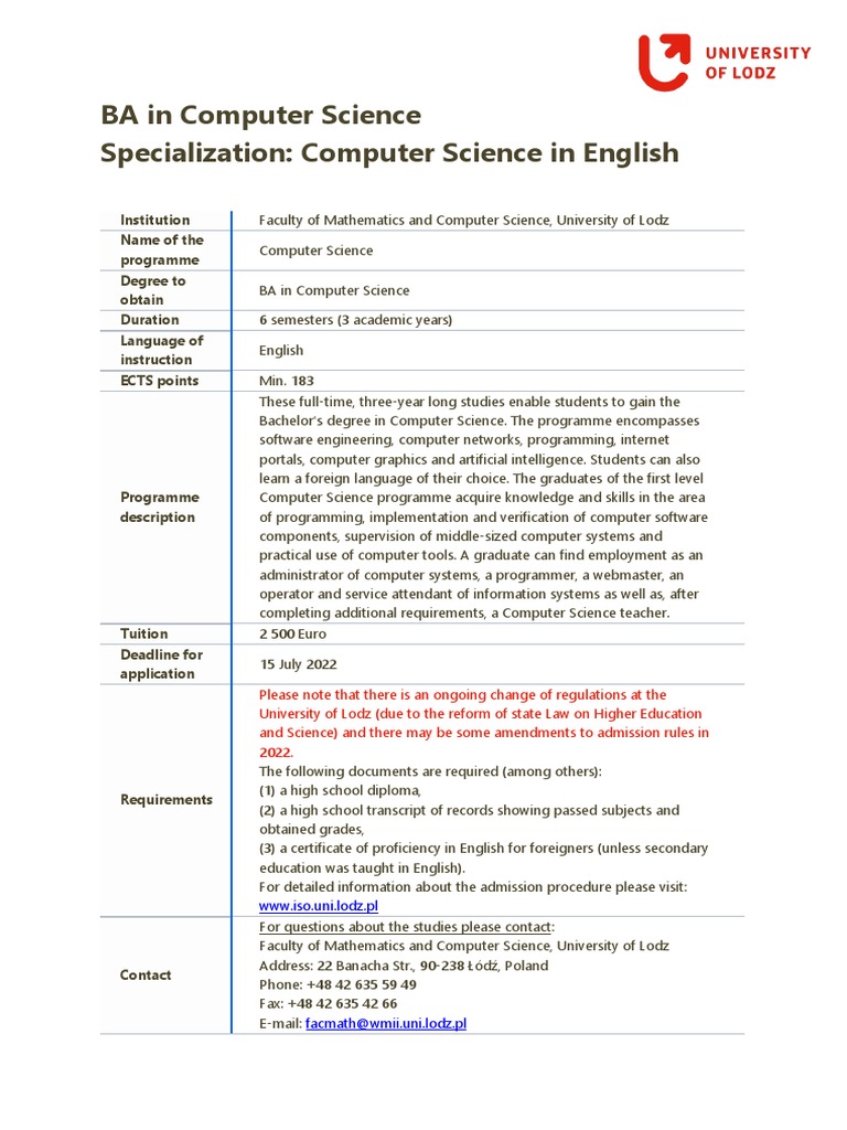 Unilodz ba computer science 2022 pdf bachelor s degree computer