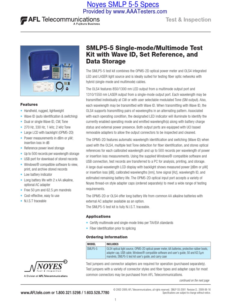 Noyes Smlp5-5 Specifications Spec Sheet | PDF | Fiber Optic ...