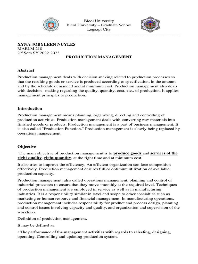 Production Management | PDF | Economies | Business Process