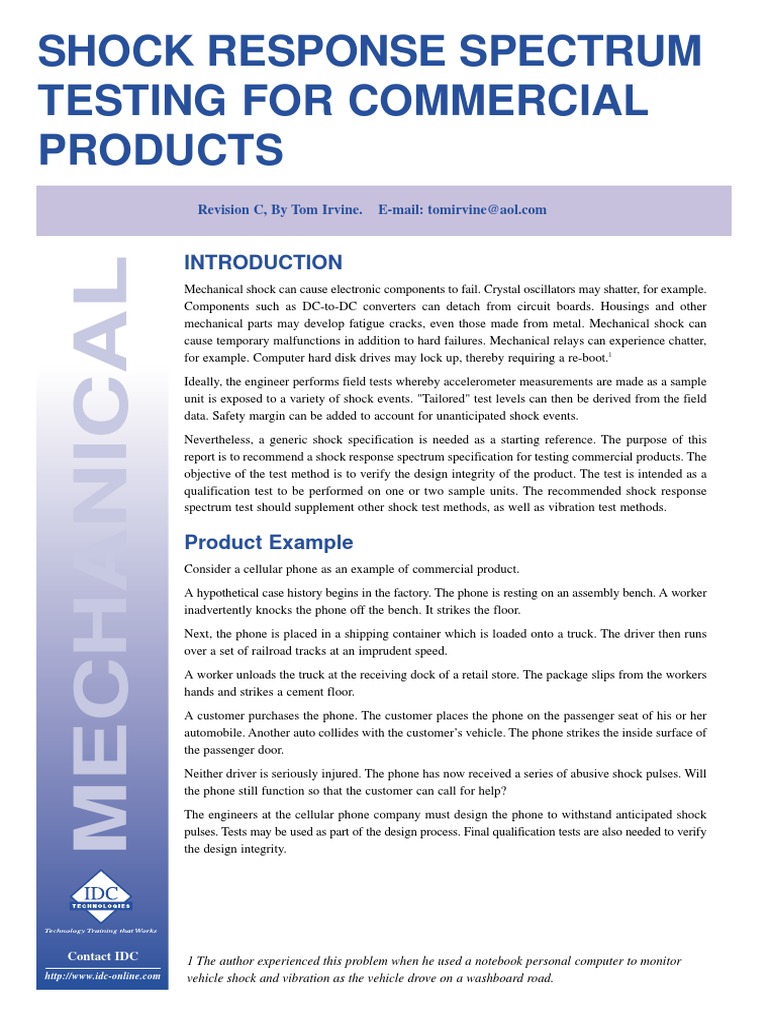 Shock Response Spectrum Testing For Commercial Products (Tom Irvine
