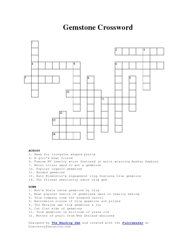 Gemstone Crossword