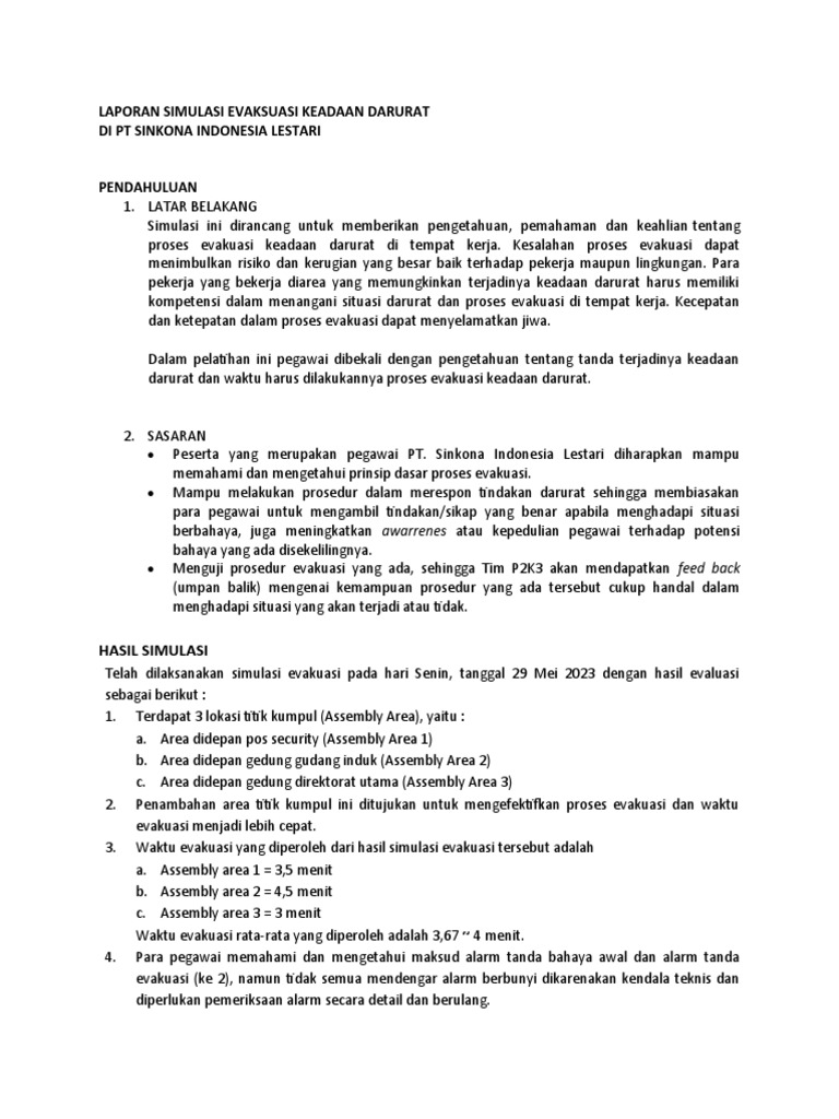 Laporan SIMULASI EVAKUASI 2023 | PDF