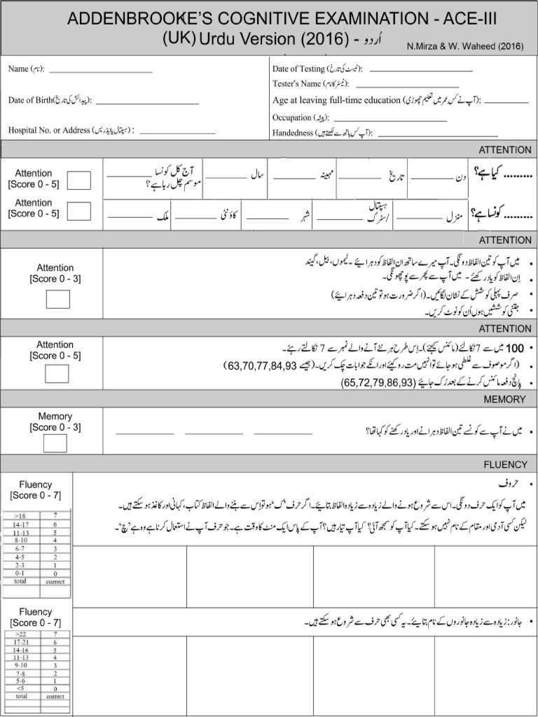 ACE-III Urdu-Pakistani (UK) UniManchester Female | PDF