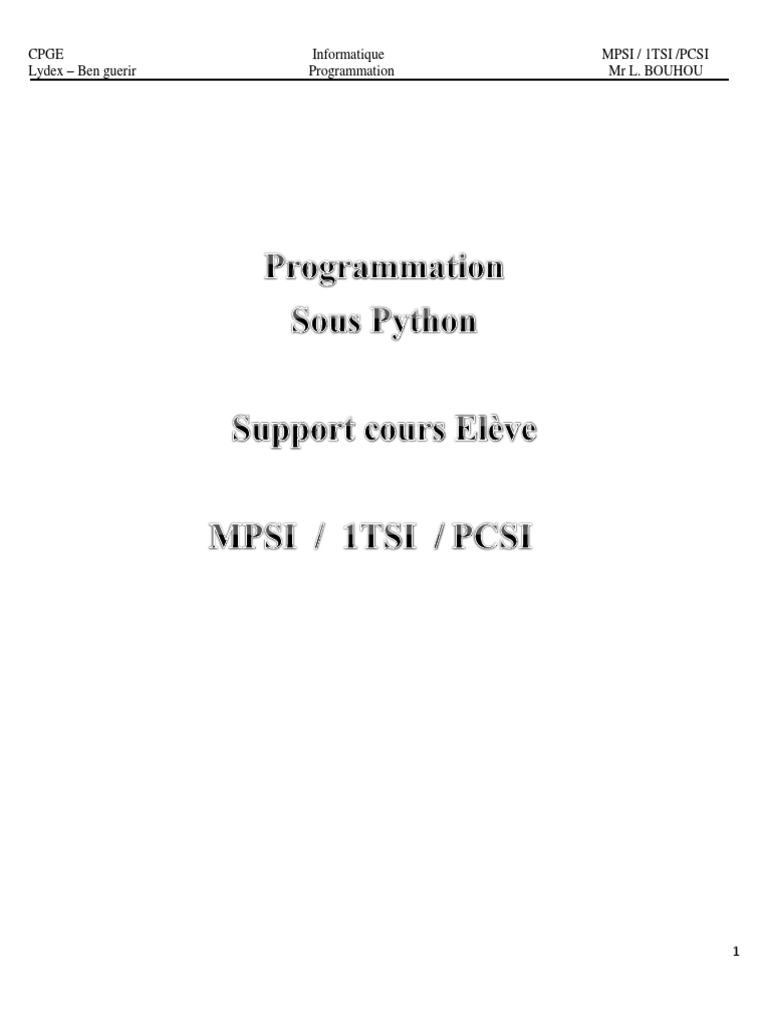 Programmation Python en CPGE MPSI | PDF | Structure de contrôle ...