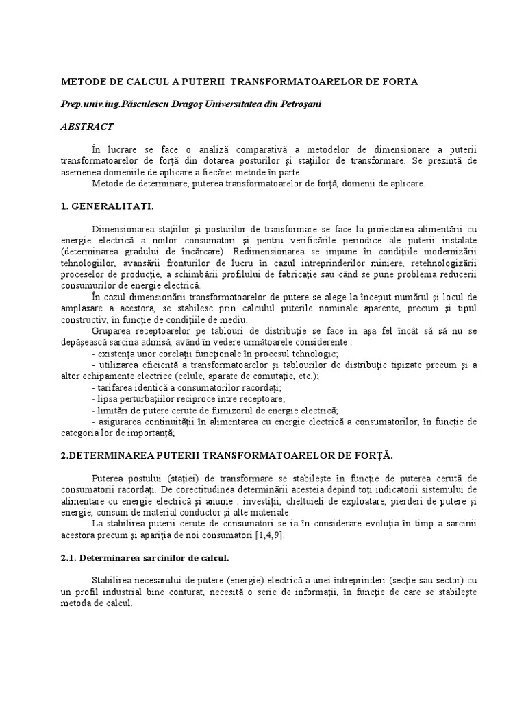 Metode de Calcul A Puterii Transformatoa | PDF