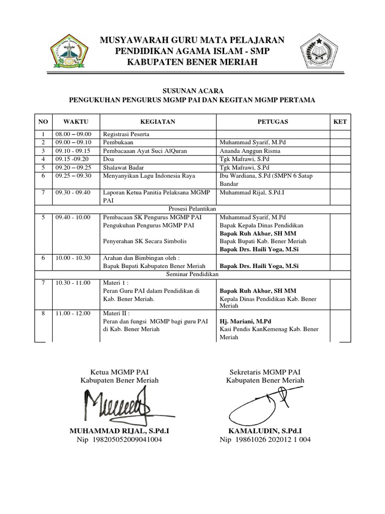 Pengukuhan Pengurus MGMP PAI SMP | PDF
