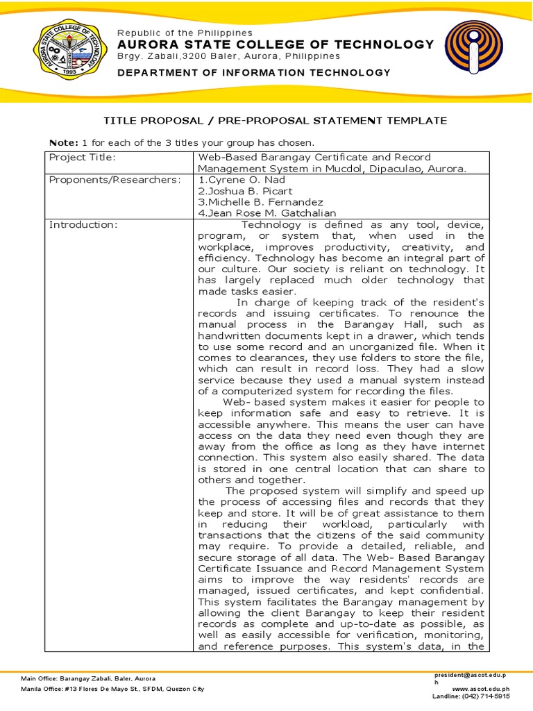 Web Based Barangay Certificate And Record Management System In Mucdol