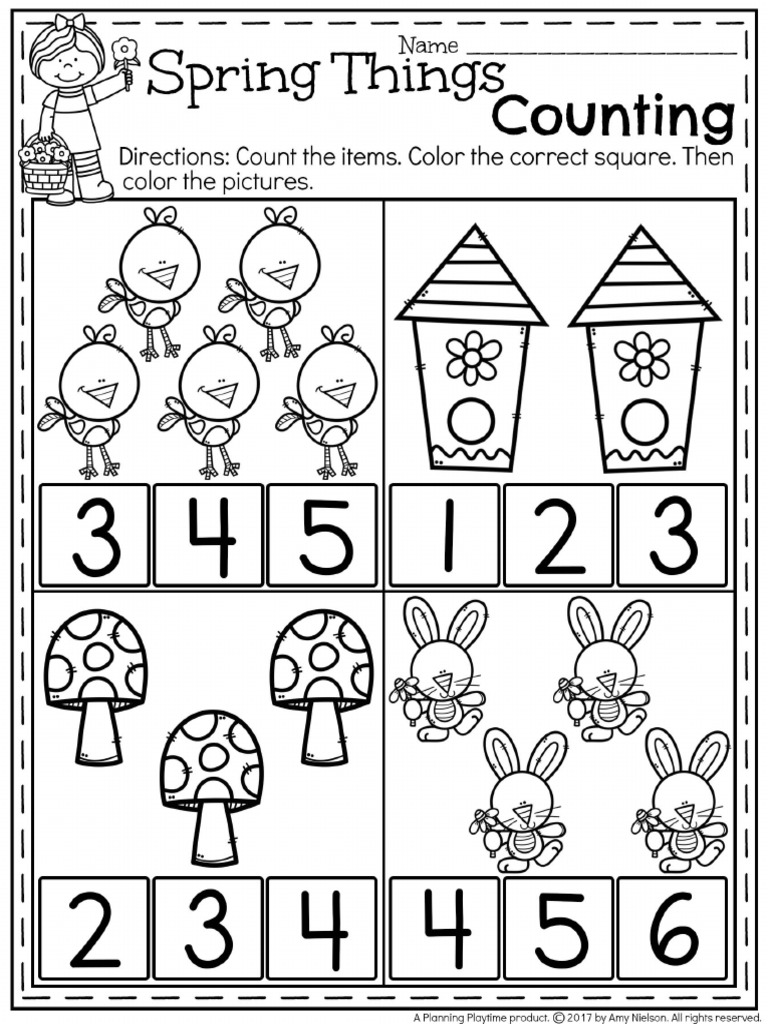 FREE Preschool Counting Worksheet For Spring PDF