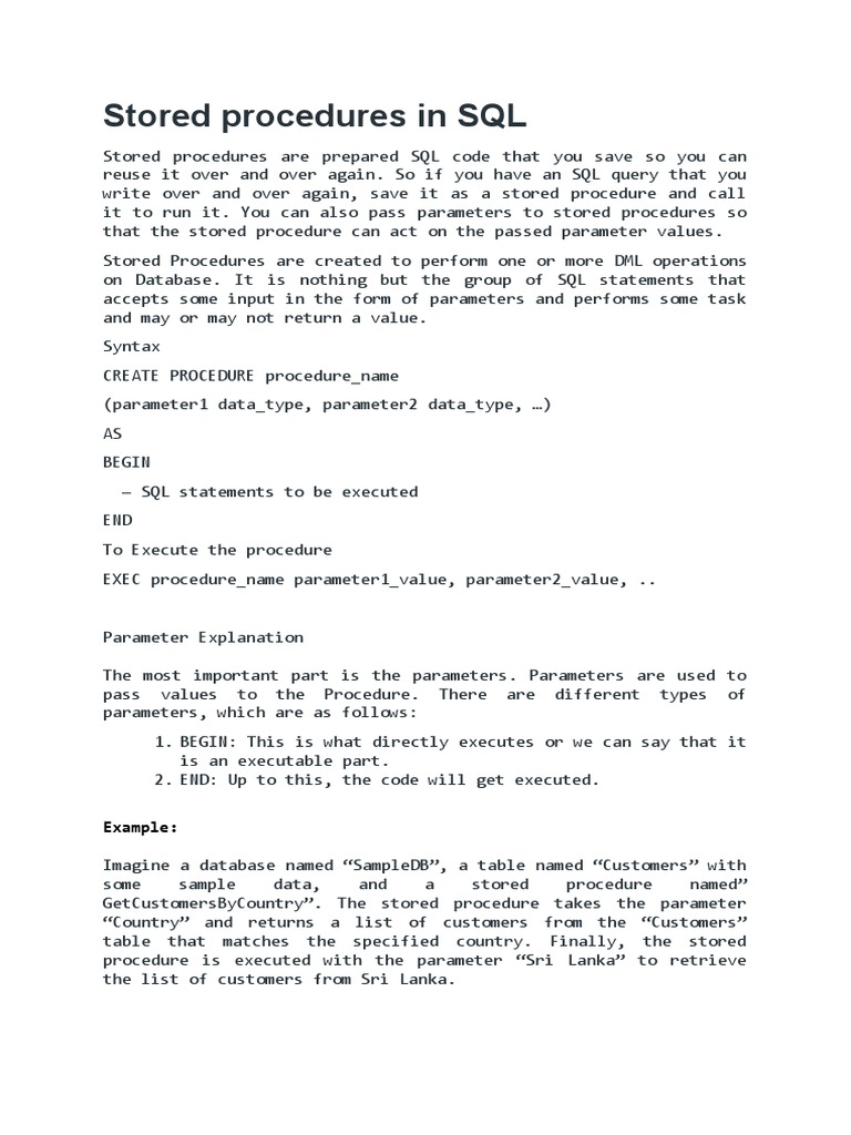 Stored Procedures in SQL: Example | PDF | Parameter (Computer ...