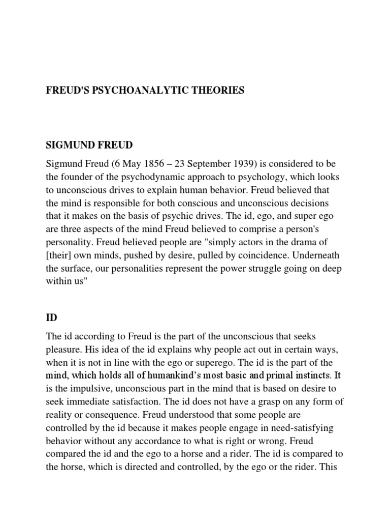 Freud's Psychoanalytic Theory Overview | PDF | Id | Unconscious Mind