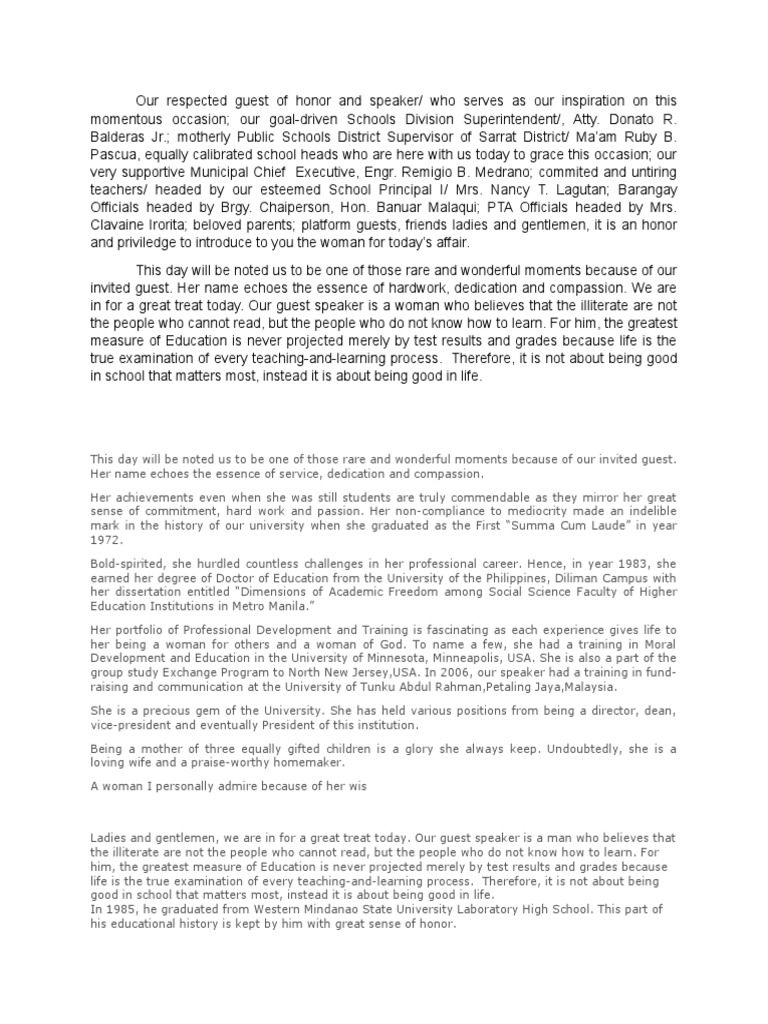 Introduction of Guest Speaker Graduation | PDF | Wellness