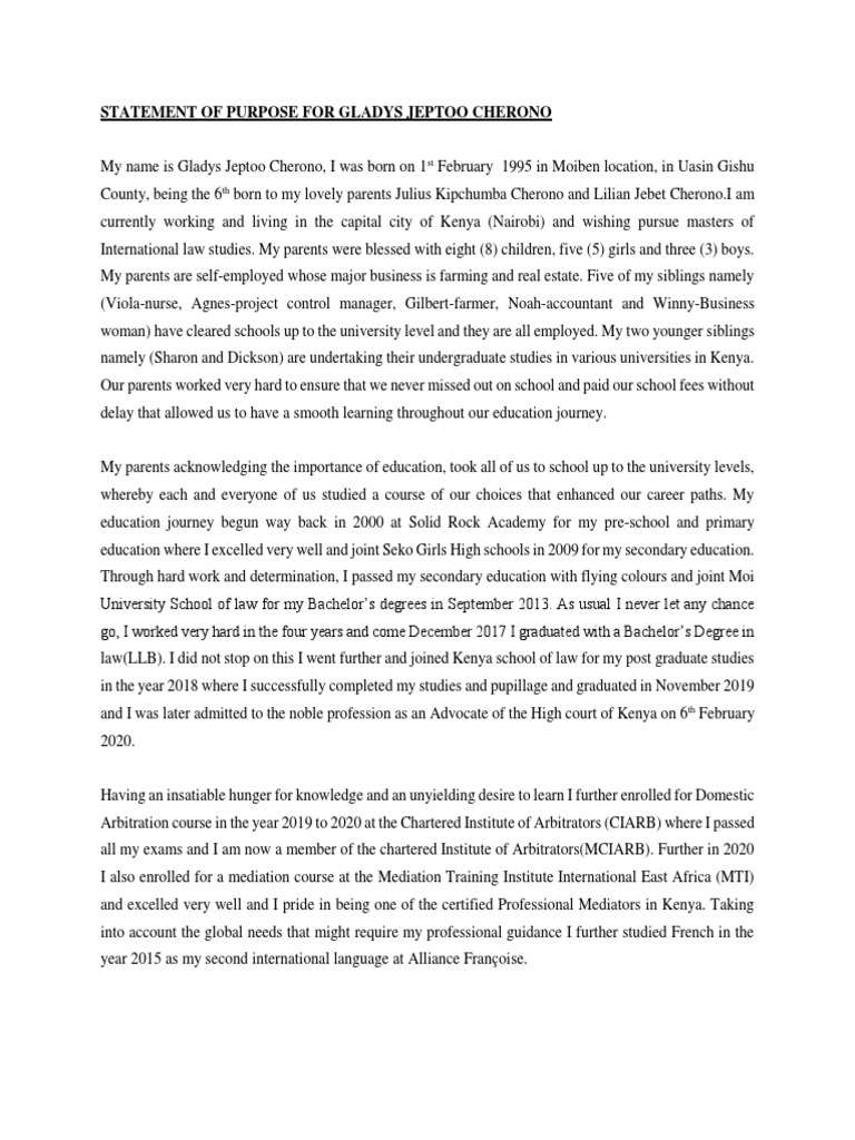 Statement of purpose for gladys jeptoo cherono final pdf cost of