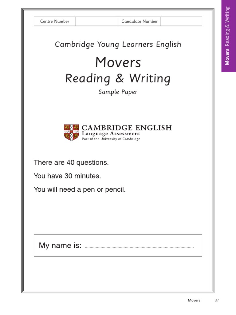 Movers Reading & Writing Sample Paper | PDF