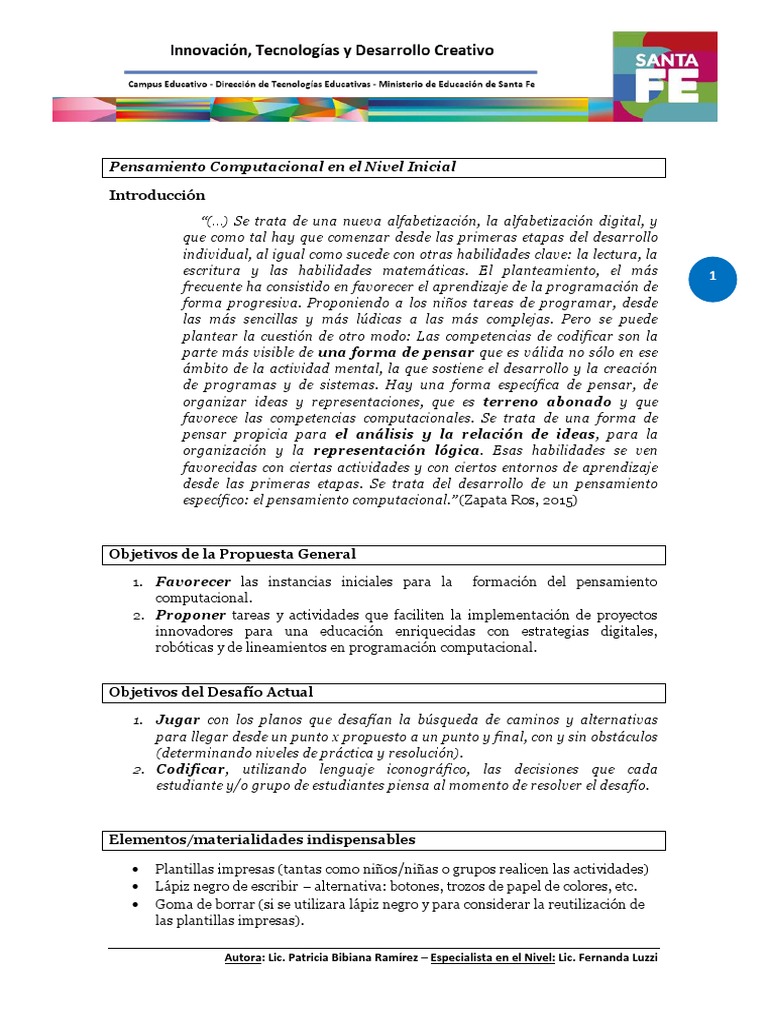 Actividades de Pensamiento Computacional Infantil | PDF | Pensamiento ...