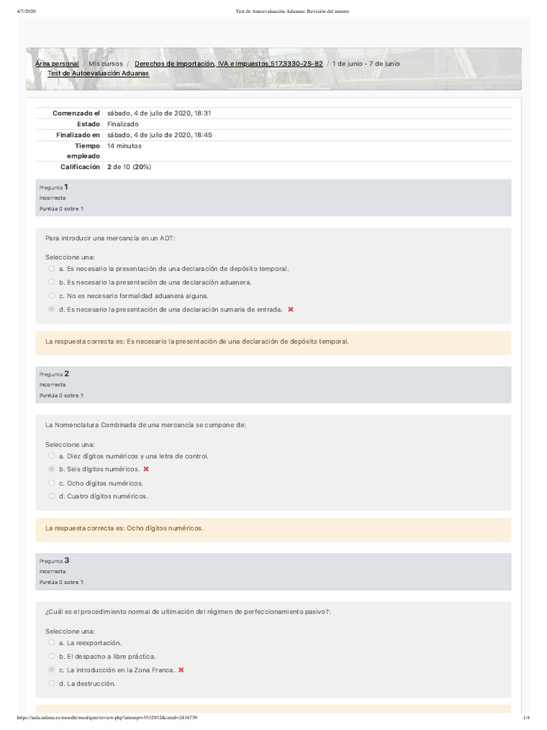 Test de Autoevaluación Aduanas Ecuador | PDF | aduana | Economias