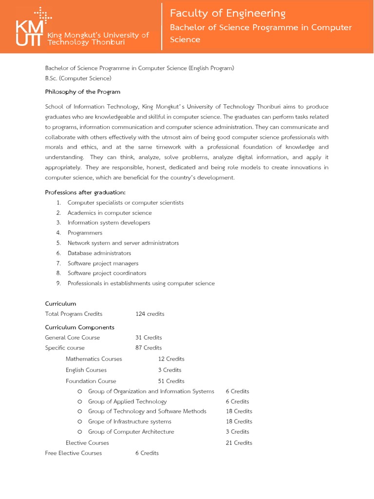 Bachelor of Science Programme in Computer Science | PDF | Computer ...