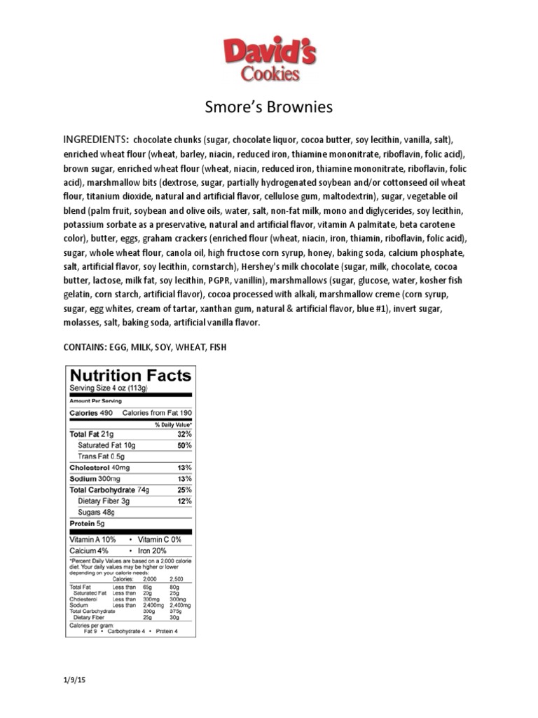Brownie Nutritional Information PDF Chocolate Soybean