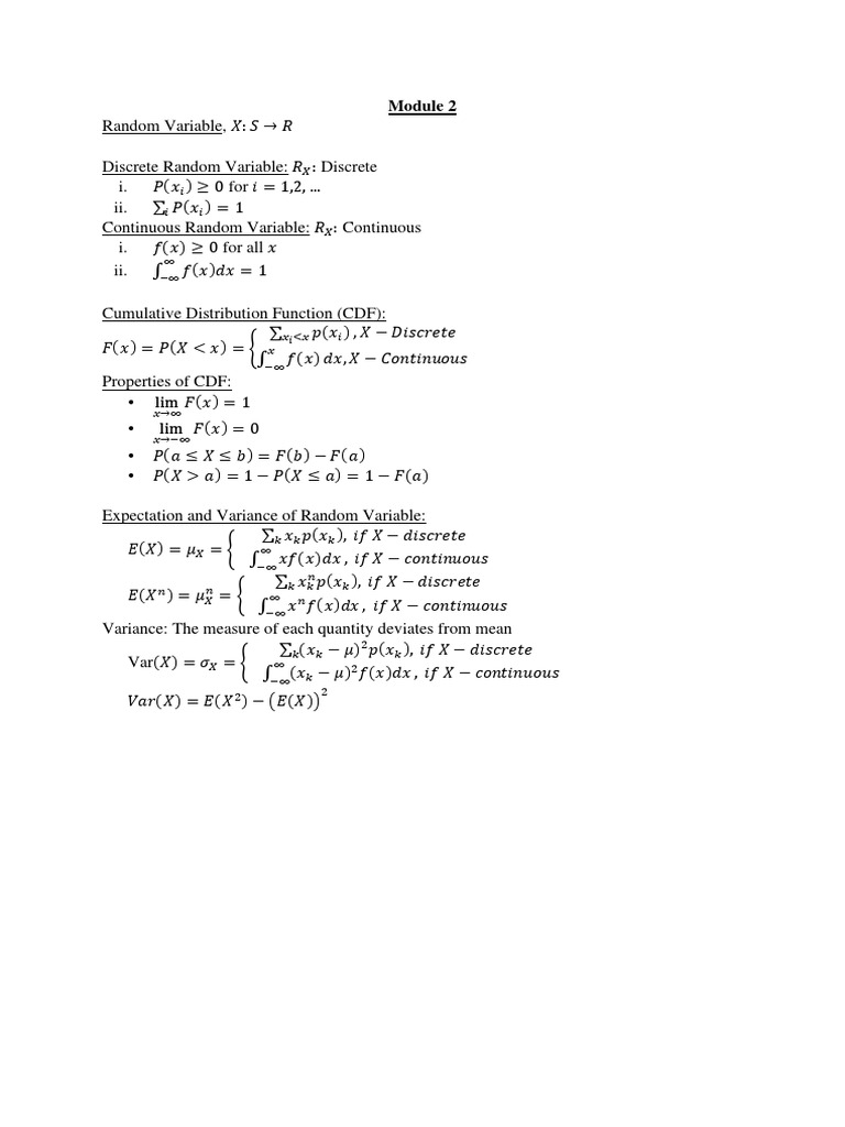 Formula Sheet For Module 2 | PDF