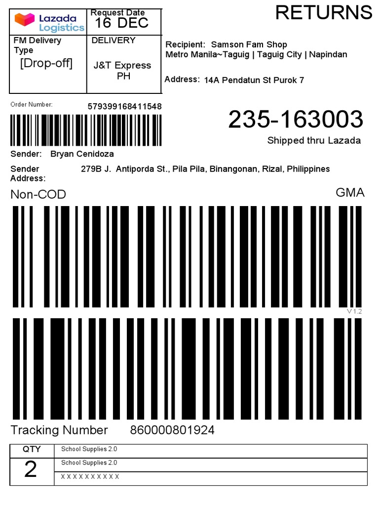 Return label sample pdf