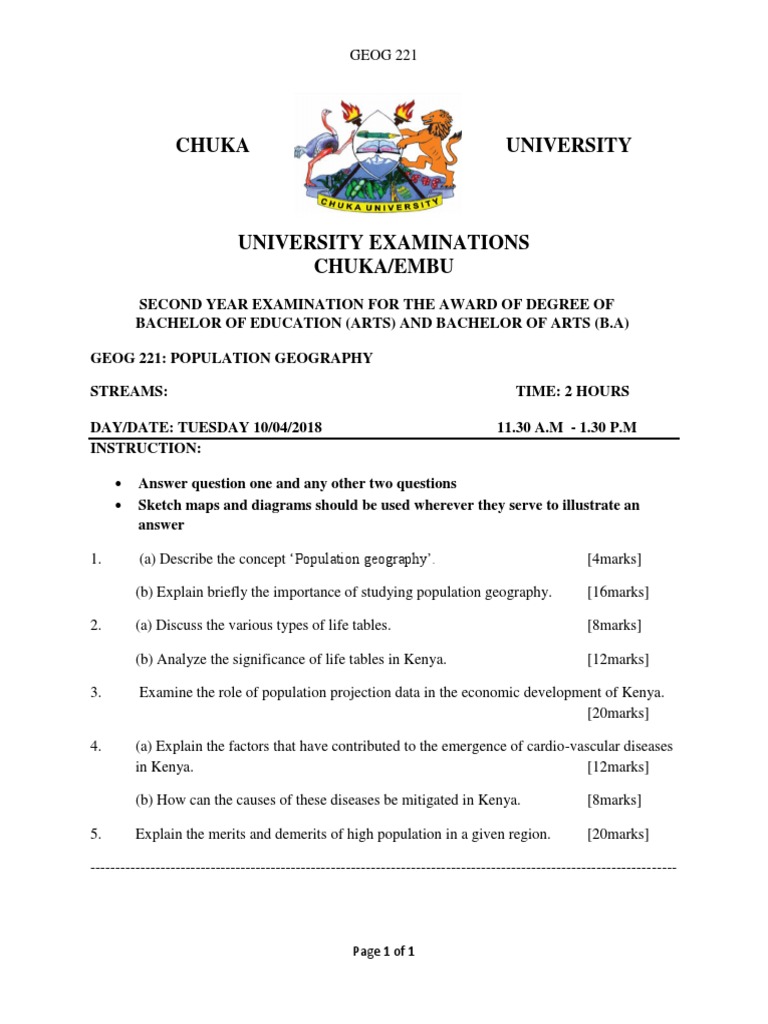 Population Geography Exam Paper 2025 | PDF | Science & Mathematics