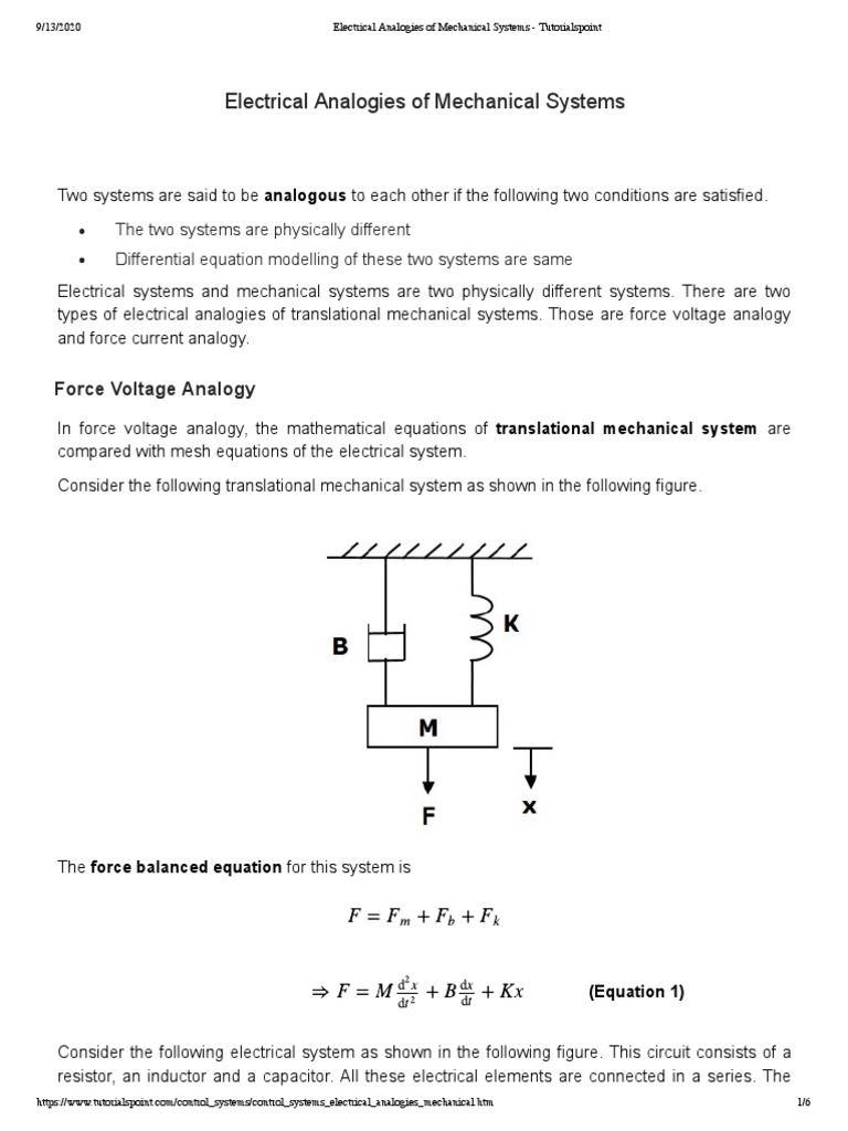 Electrical analogies of mechanical systems tutorialspoint pdf