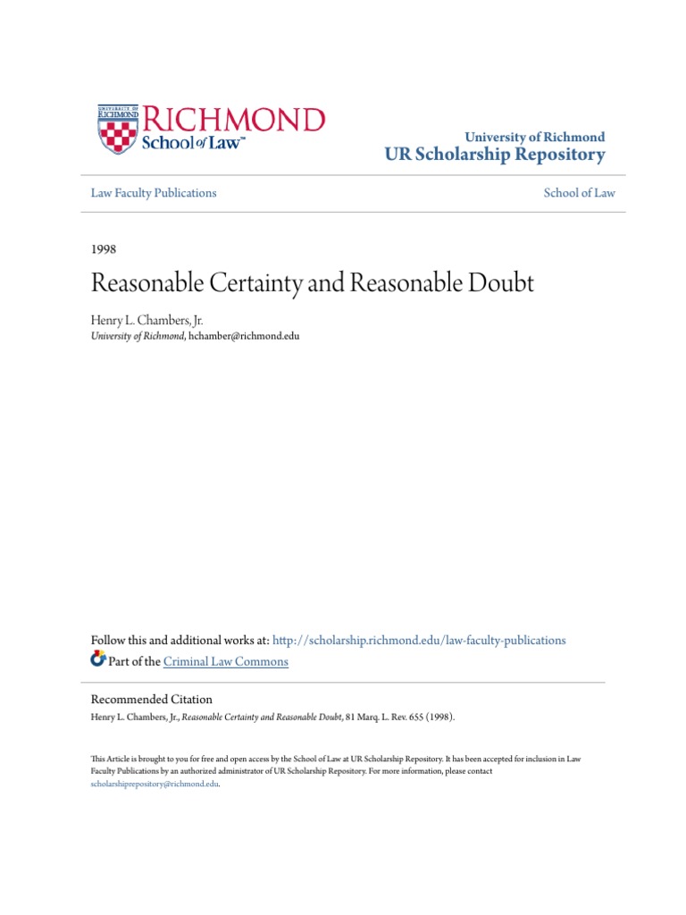 Reasonable Certainty and Reasonable Doubt PDF Burden Of Proof (Law