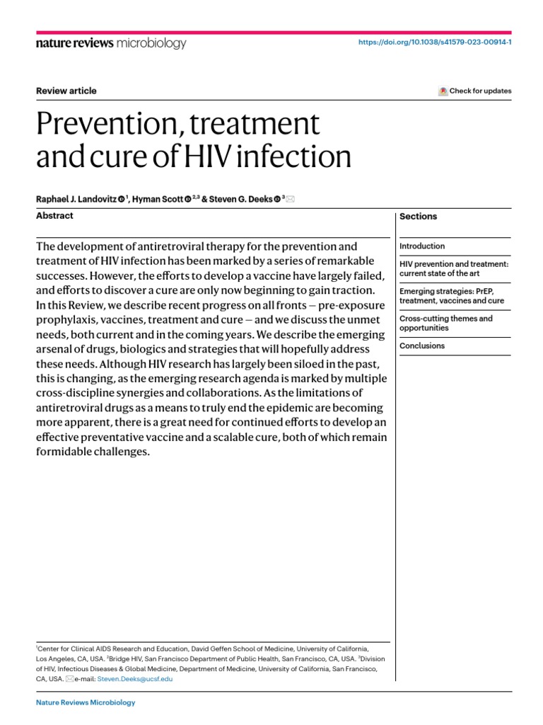 Prevention, treatment and cure of HIV infection | PDF | Hiv/Aids ...