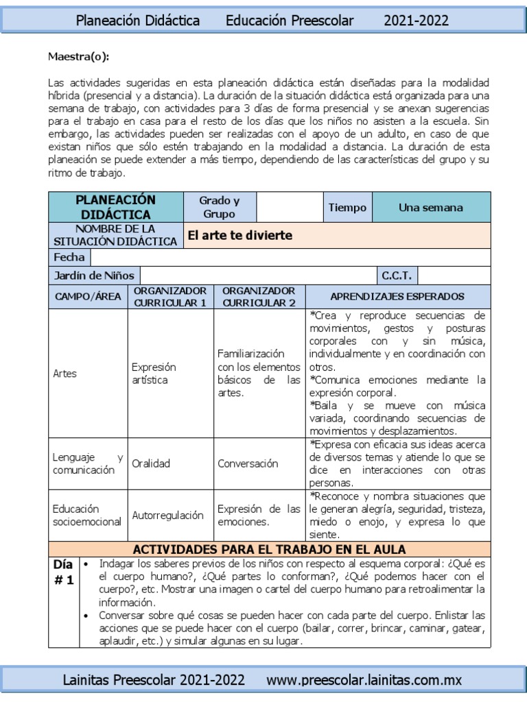 Planeación Didáctica Preescolar 2021-2022 | PDF | Bailes | Las emociones