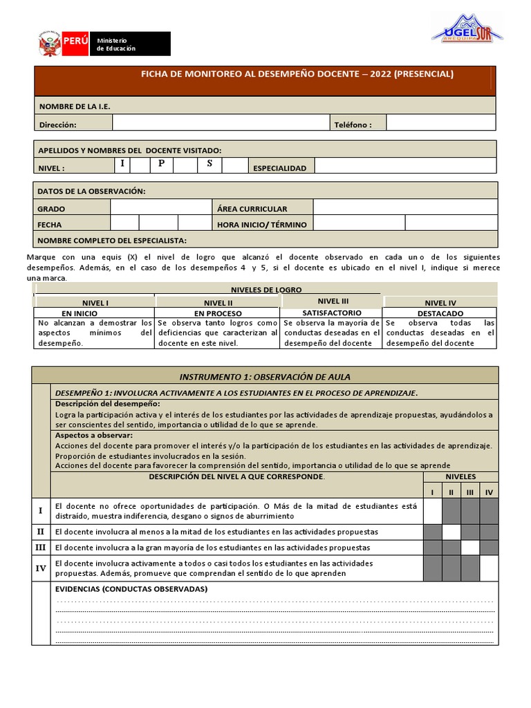 Ficha de Evaluación Del Desempeño Docente 2022 | PDF | Evaluación ...