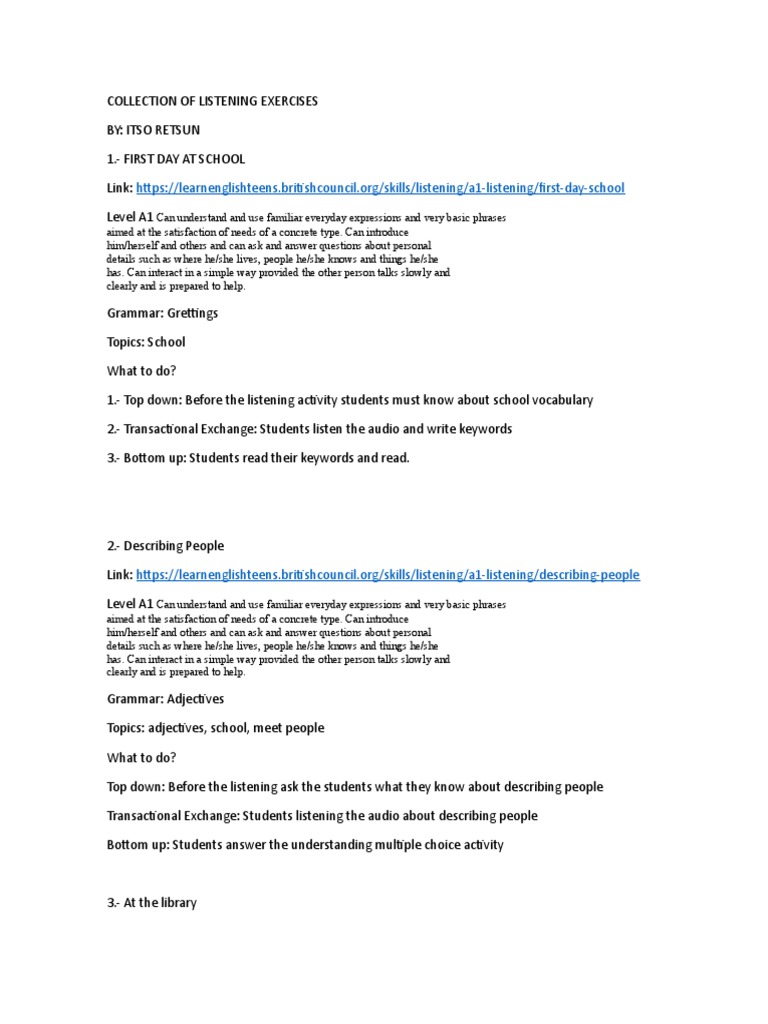 A1 Listening Exercises Collection | PDF | Fluency | Human Communication