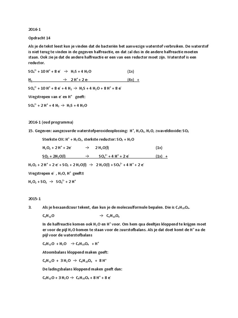 Uitwerkingen Oefeningen Halfreacties | PDF