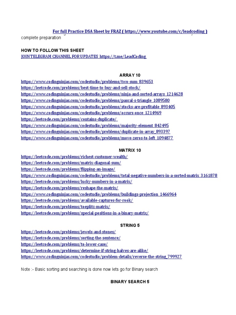 Beginner - S DSA Sheet by FRAZ | PDF | Computer Data | Mathematical Logic
