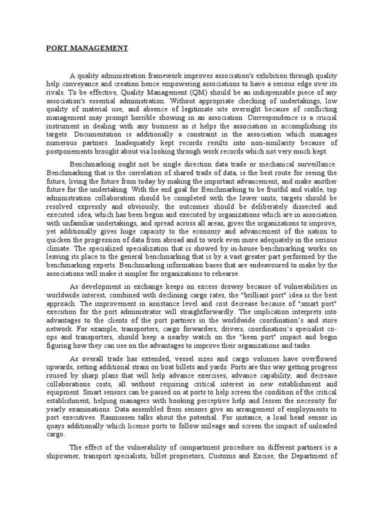 Port Management 2 PDF Quality Management System Port
