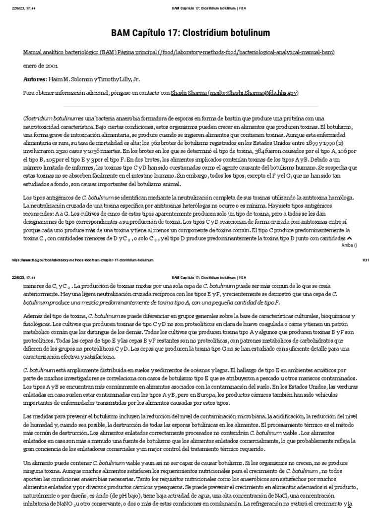 BAM Capítulo 17 - Clostridium Botulinum - FDA | PDF