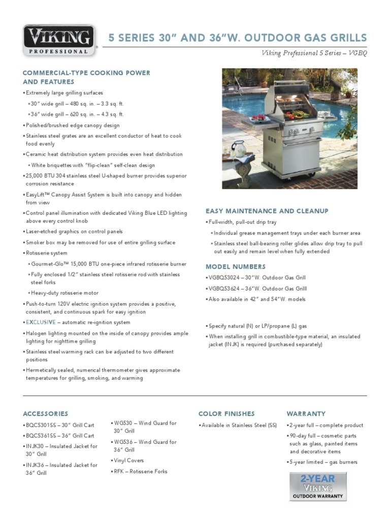 m6710147 VIKING F60360 Spec Sheet 5 Series 30 and 36 Outdoor Gas Grills PDF Barbecue Grill