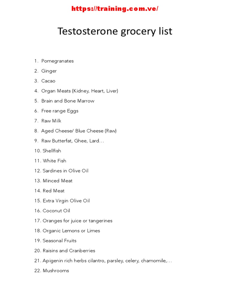 Testosterone Grocery List (Updated) PDF Salad Carrot