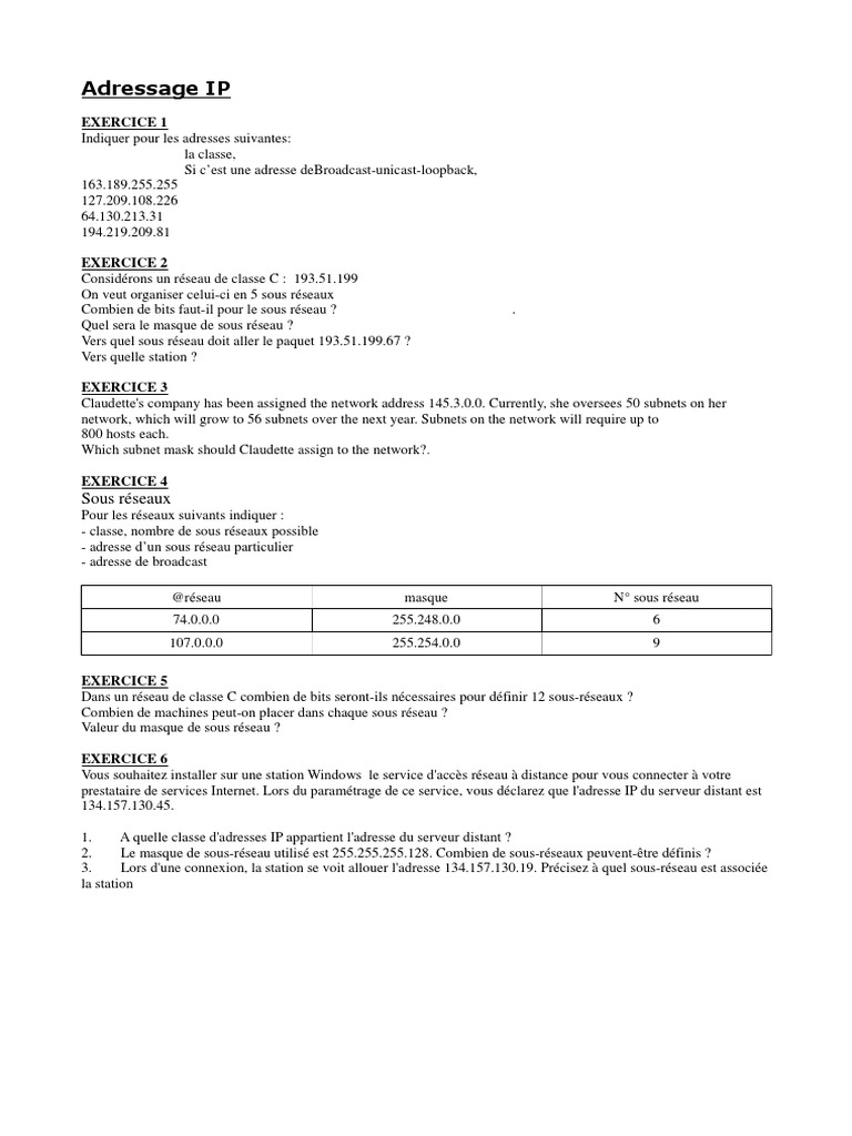 Analyse des adresses IP et sous-réseaux | PDF | Ordinateurs