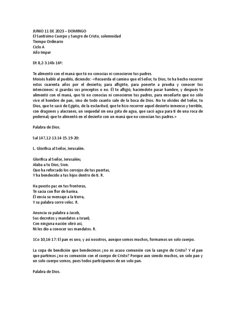 LECTURAS CORPUS CHRISTI PDF eucaristía Cristo (título)