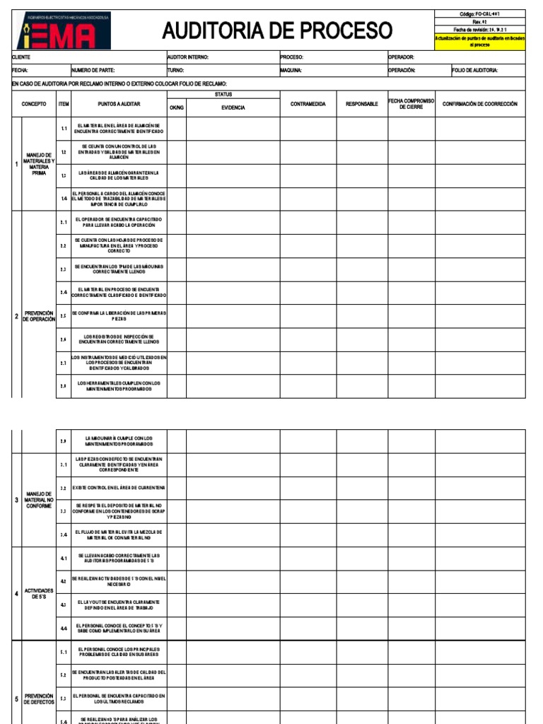 Auditoría de Proceso CAL-007 | PDF | Auditoría | Business