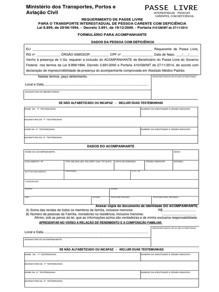 Requerimento Passe Livre Interestadual | PDF | Brasil