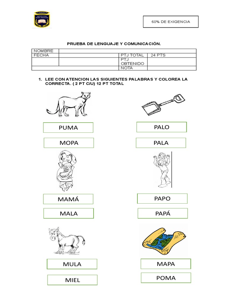 Evaluación de Consonantes M P L S | PDF | Estudios de idiomas extranjeros