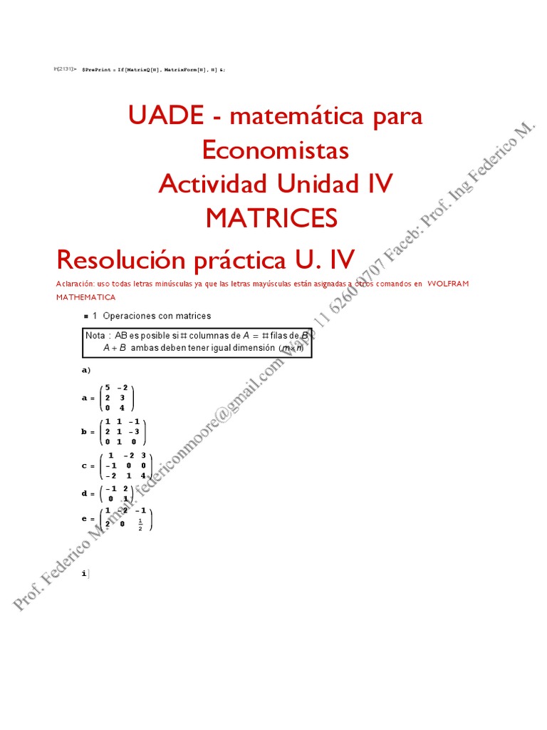 UADE - Matematica para Economistas - TP 4 Resuelto Matrices | PDF ...