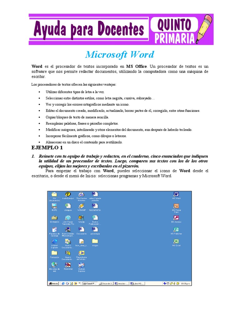 Microsoft Word para Quinto de Primaria | PDF | Archivo de computadora ...