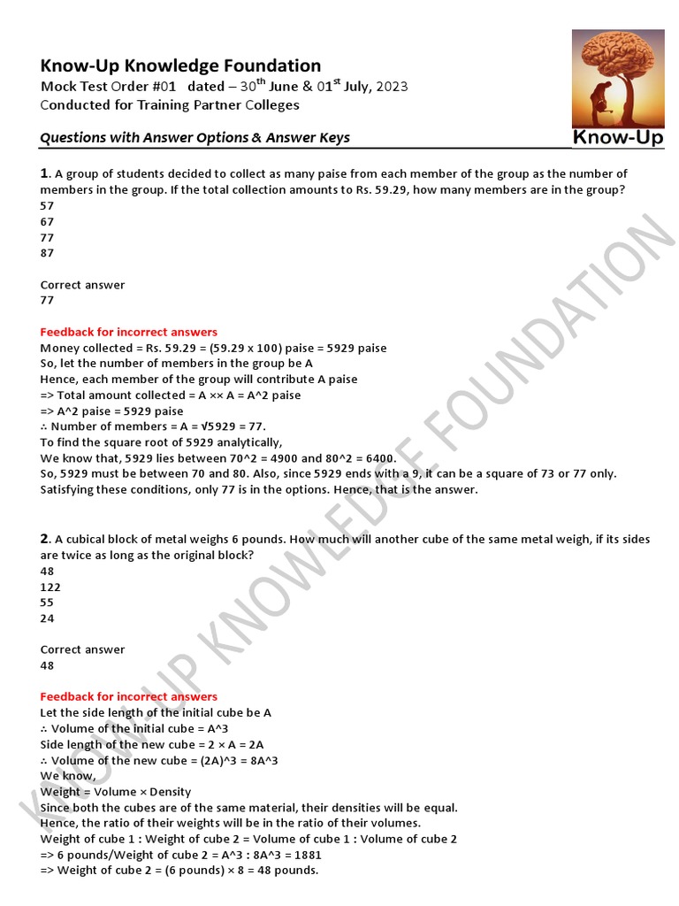 Mock Test | PDF | Self Actualization | Litre